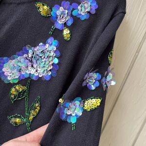 Quacker Factory Floral Cardigan L NWOT 3D Beaded Sequin Iridescent Detail